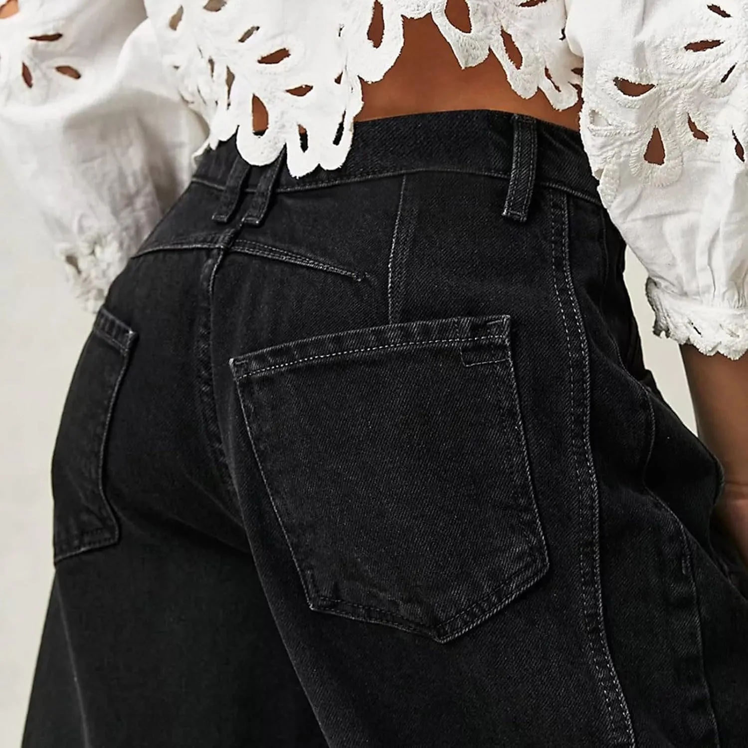 sdbrld Boyfriend Jeans for Women,Womens Baggy Mid Rise Jeans Wide Leg Loose Denim Harem Cropped Pant Vintage Barrel Jeans Y2k