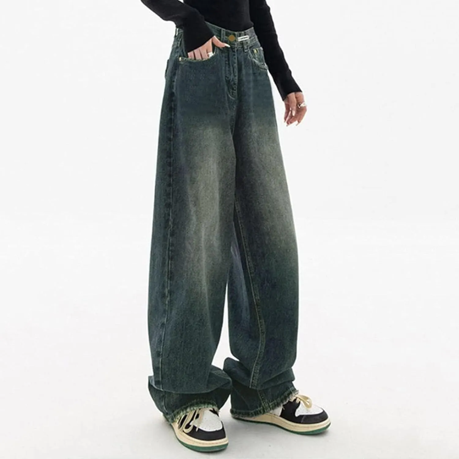 sdbrld Boyfriend Jeans for Women,Womens Baggy Mid Rise Jeans Wide Leg Loose Denim Harem Cropped Pant Vintage Barrel Jeans Y2k