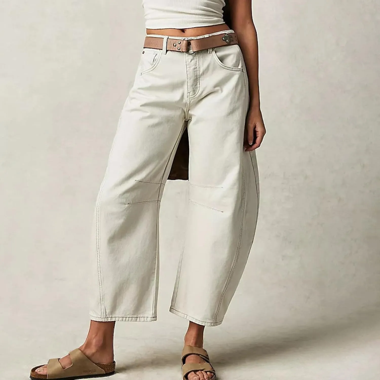 sdbrld Jeans for Women Trendy,Womens Baggy Mid Rise Jeans Wide Leg Boyfriend Denim Harem Crop Pants Vintage Barrel Jeans Y2k