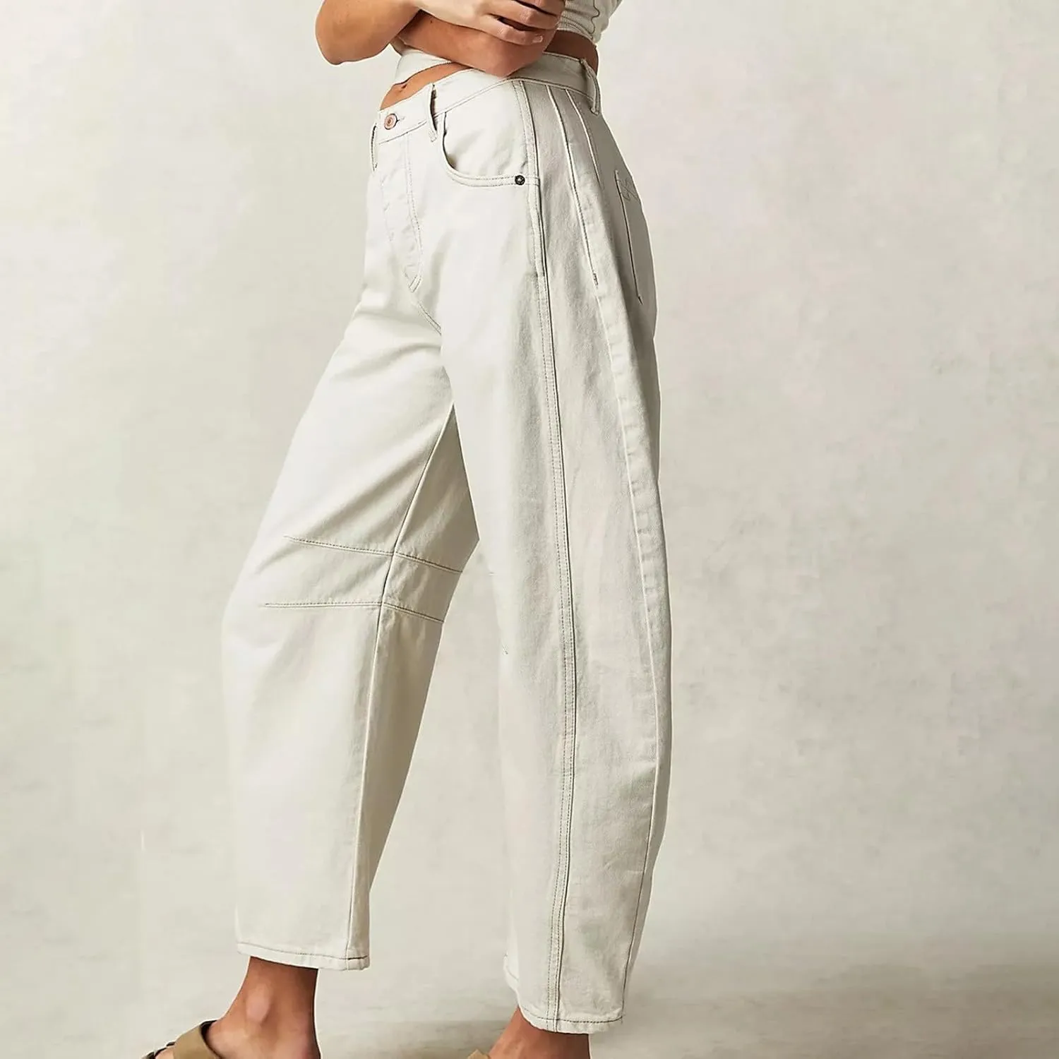 sdbrld Jeans for Women Trendy,Womens Baggy Mid Rise Jeans Wide Leg Boyfriend Denim Harem Crop Pants Vintage Barrel Jeans Y2k
