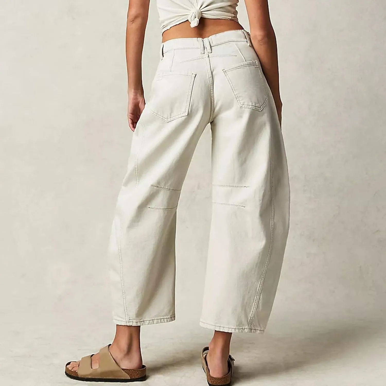 sdbrld Jeans for Women Trendy,Womens Baggy Mid Rise Jeans Wide Leg Boyfriend Denim Harem Crop Pants Vintage Barrel Jeans Y2k