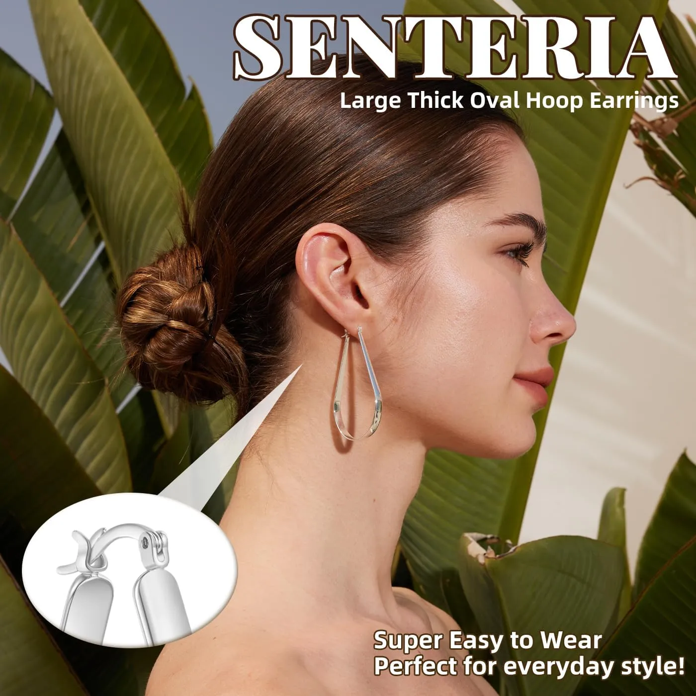 Senteria 5MM Wide Sterling Silver Hoop Earrings For Women Hypoallergenic Thick Silver Hoop Earrings Lightweight Oval Big Silver Hoop Earrings for Women 30/40/65MM