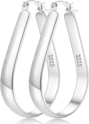 Senteria 5MM Wide Sterling Silver Hoop Earrings For Women Hypoallergenic Thick Silver Hoop Earrings Lightweight Oval Big Silver Hoop Earrings for Women 30/40/65MM