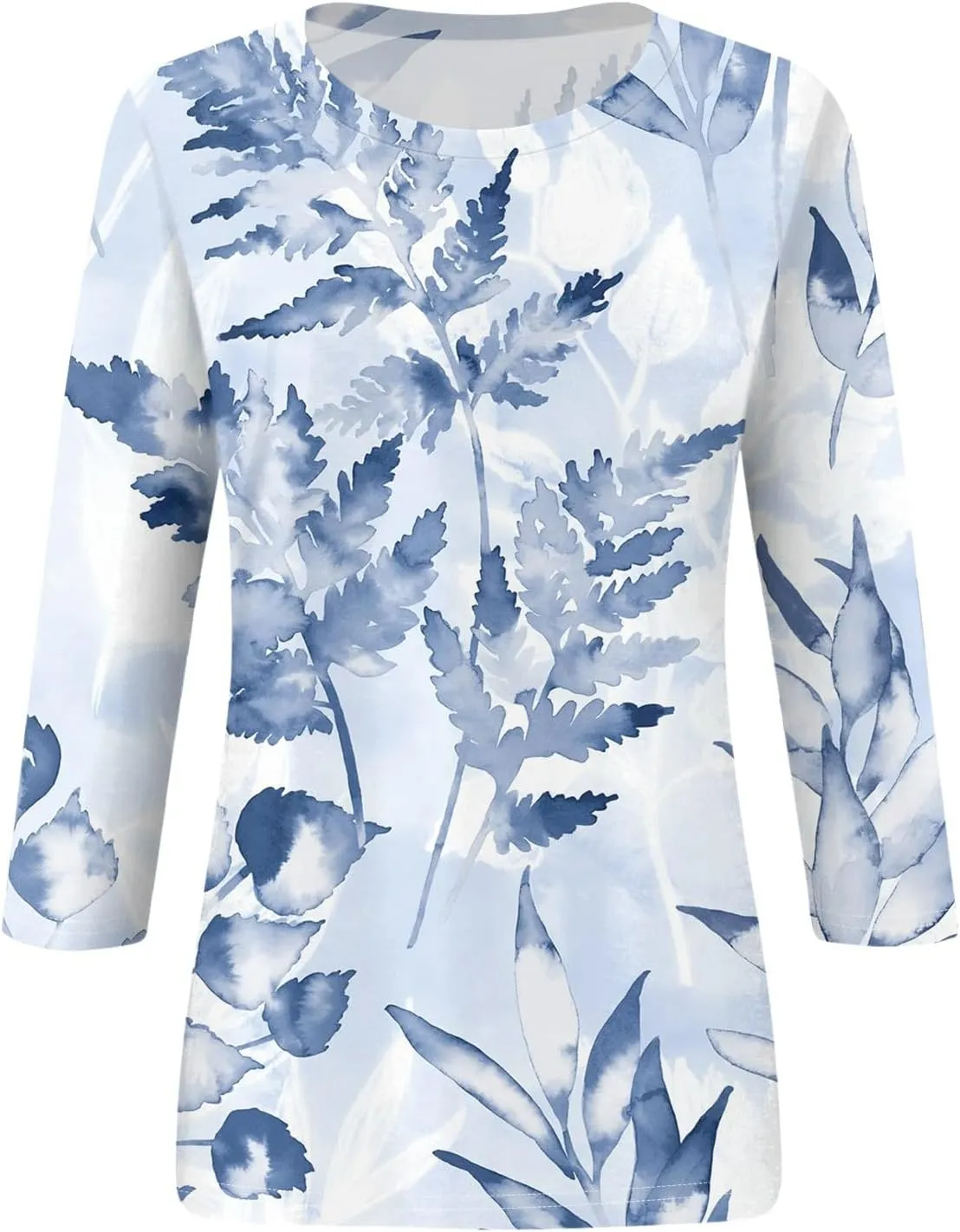 SERYU 3/4 Sleeve Tops for Women Round Neck Loose Casual Shirts Blouses Floral Print Tshirts