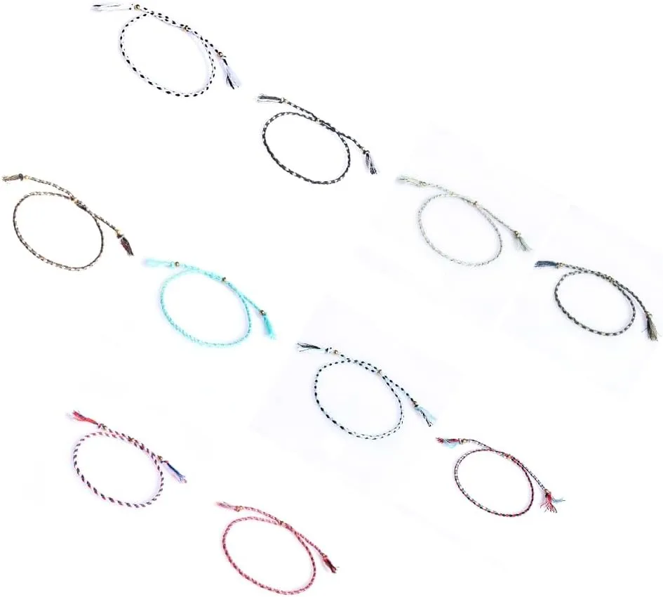 Set of 10 Handmade Cotton Bracelets Friendship Bracelets Adjustable Anklets Colorful Cotton Thread Bracelets for Woman