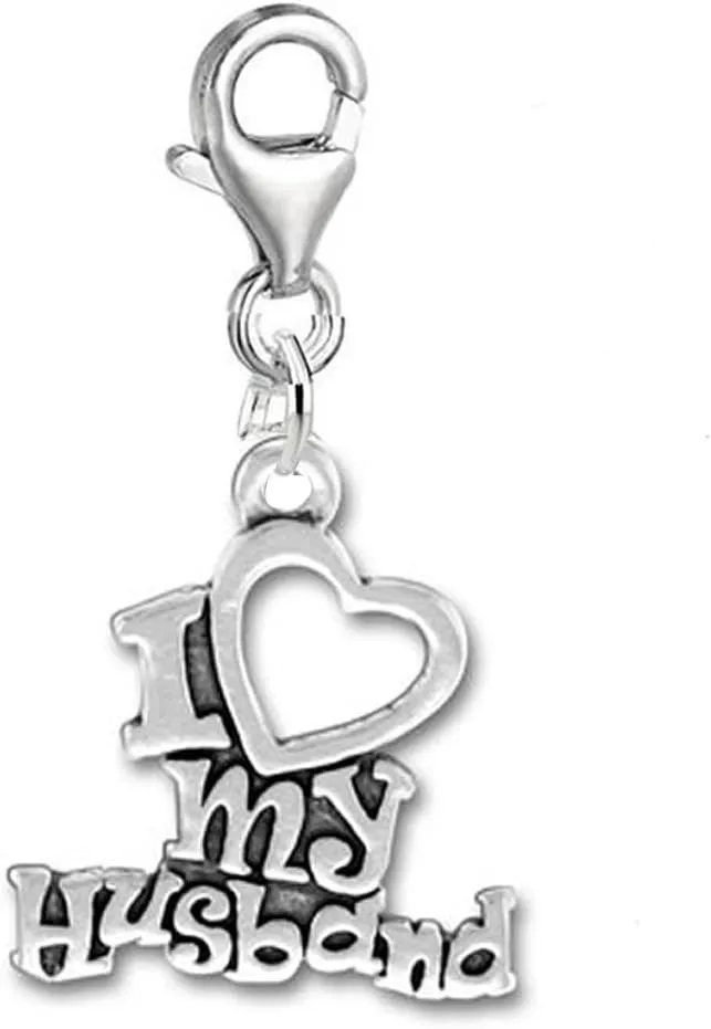 Sexy Sparkles Clip-on Charm for European Bracelets  I Love My Husband Dangle Pendant, Zinc Alloy, with Lobster Clasp for Charm Bracelets and Necklaces
