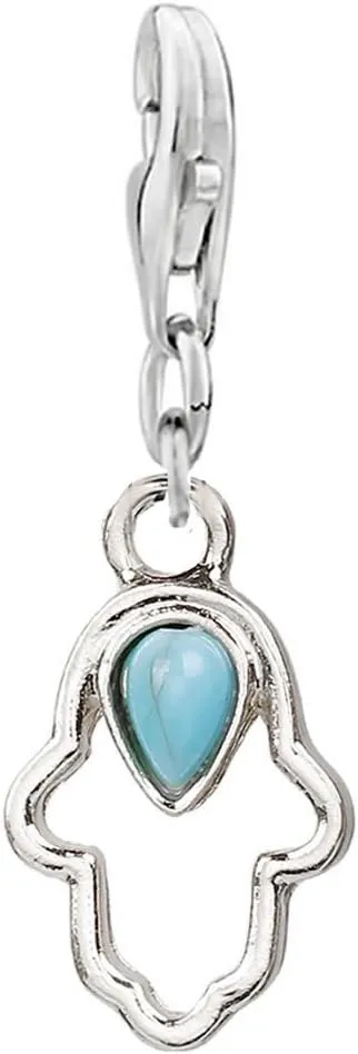 Sexy Sparkles Hamsa Hand Symbol Charm with Lobster Clasp  Clip-On for Bracelets or Necklaces, Compatible with European