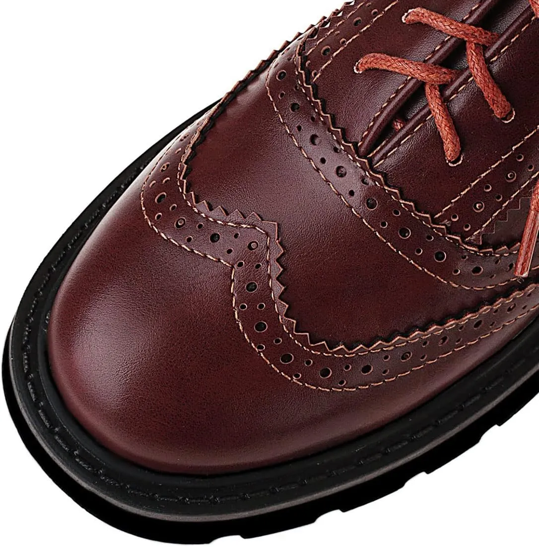 SHEMEE Women's Platform Lace Up Wingtip Oxfords Pumps Flat Low Heels Vintage Round Toe Brogues Dress Shoes