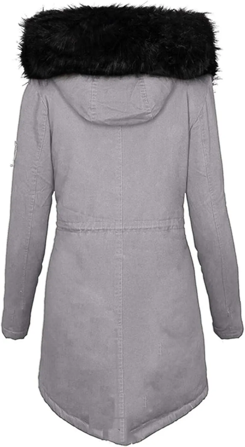 Sherpa Jackets for Women Fashion Solid Thickened Slim Winter Warm Coats Soft Shell Fuzzy Fleece Hooded Long Jacket