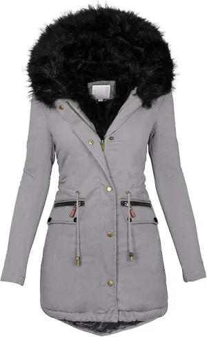 Sherpa Jackets for Women Fashion Solid Thickened Slim Winter Warm Coats Soft Shell Fuzzy Fleece Hooded Long Jacket