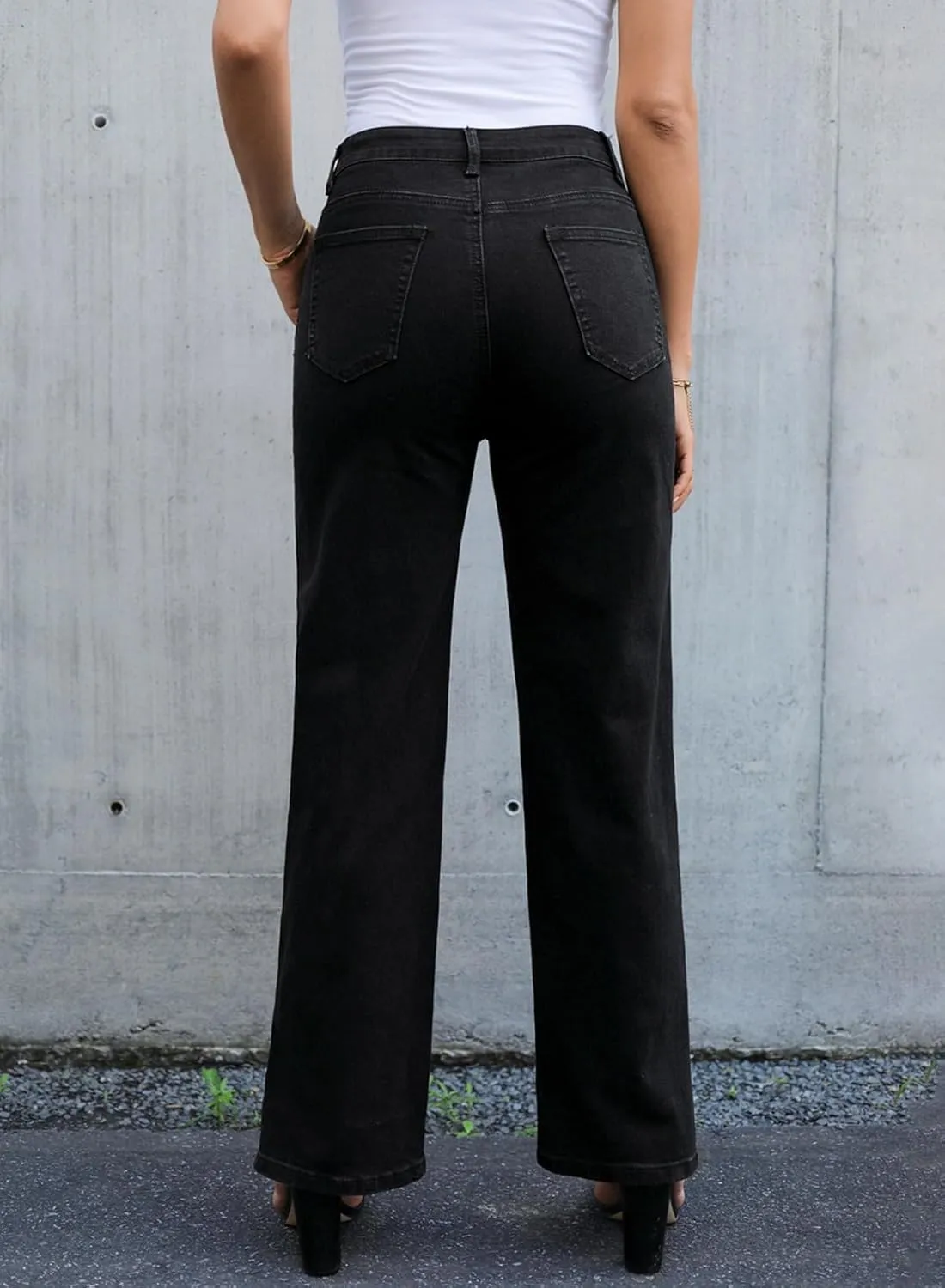 Sidefeel Women's Jeans Wide Leg High Waisted Jeans Stretchy Straight Leg Denim Pants