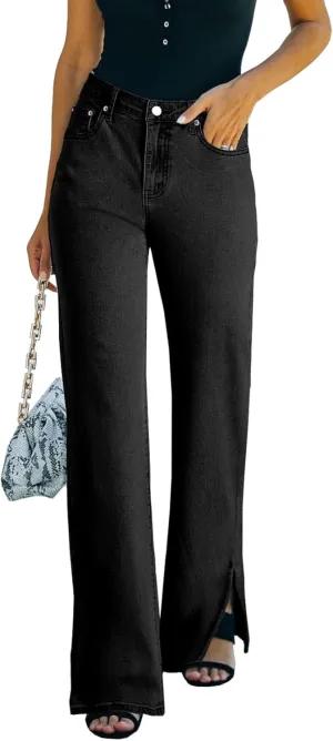 Sidefeel Women's Jeans Wide Leg High Waisted Jeans Stretchy Straight Leg Denim Pants