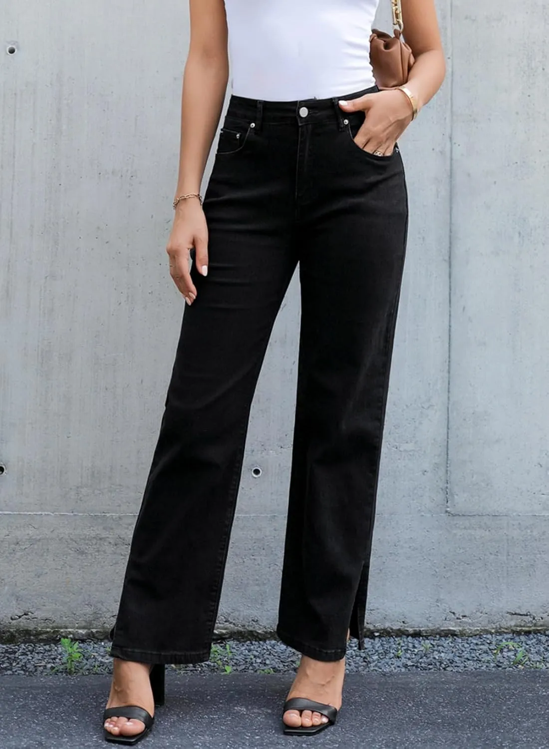 Sidefeel Women's Jeans Wide Leg High Waisted Jeans Stretchy Straight Leg Denim Pants