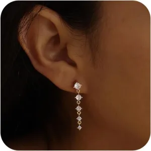 Silver Earrings for Women,Dainty Dangle Earrings Silver Plated Drop Earrings for Women Trendy Hypoallergenic CZ Stud Earrings Wedding Pearl Earrings Dangling Cute Small Hoop Earrings Jewelry