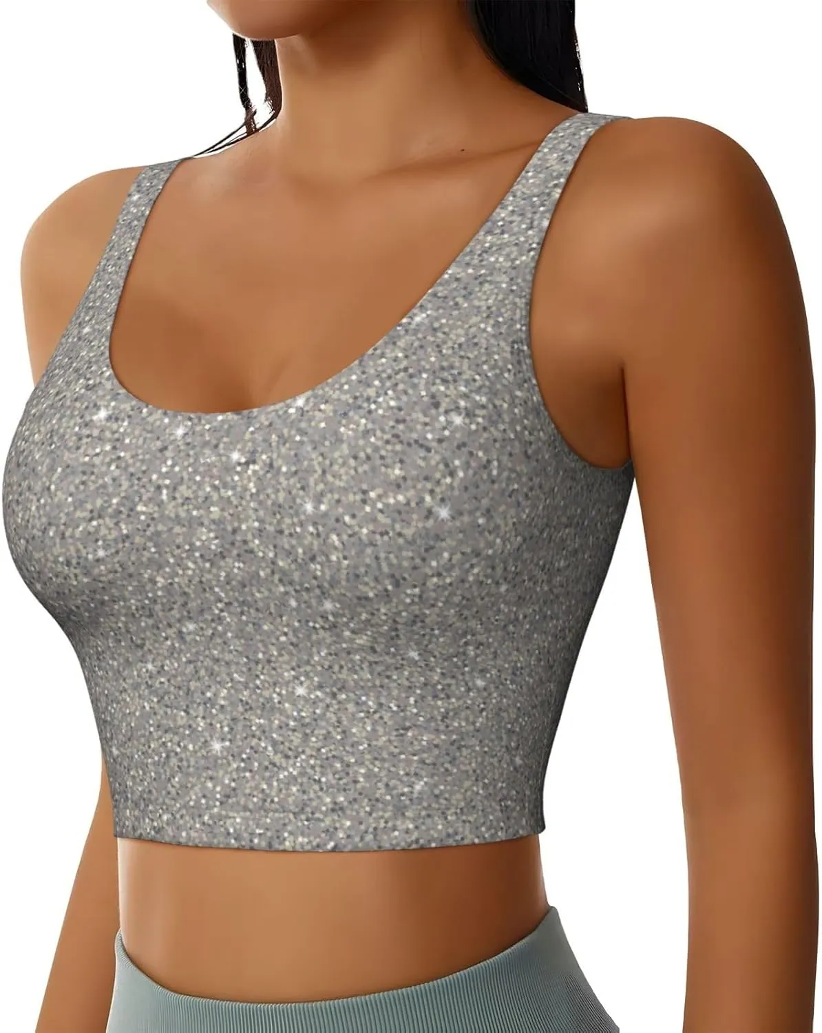 Silver Glitter Lightning Sports Bras for Women Workout Yoga Bra Crop Tops Tank Tops Athletic Tops