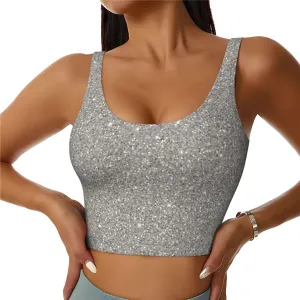 Silver Glitter Lightning Sports Bras for Women Workout Yoga Bra Crop Tops Tank Tops Athletic Tops