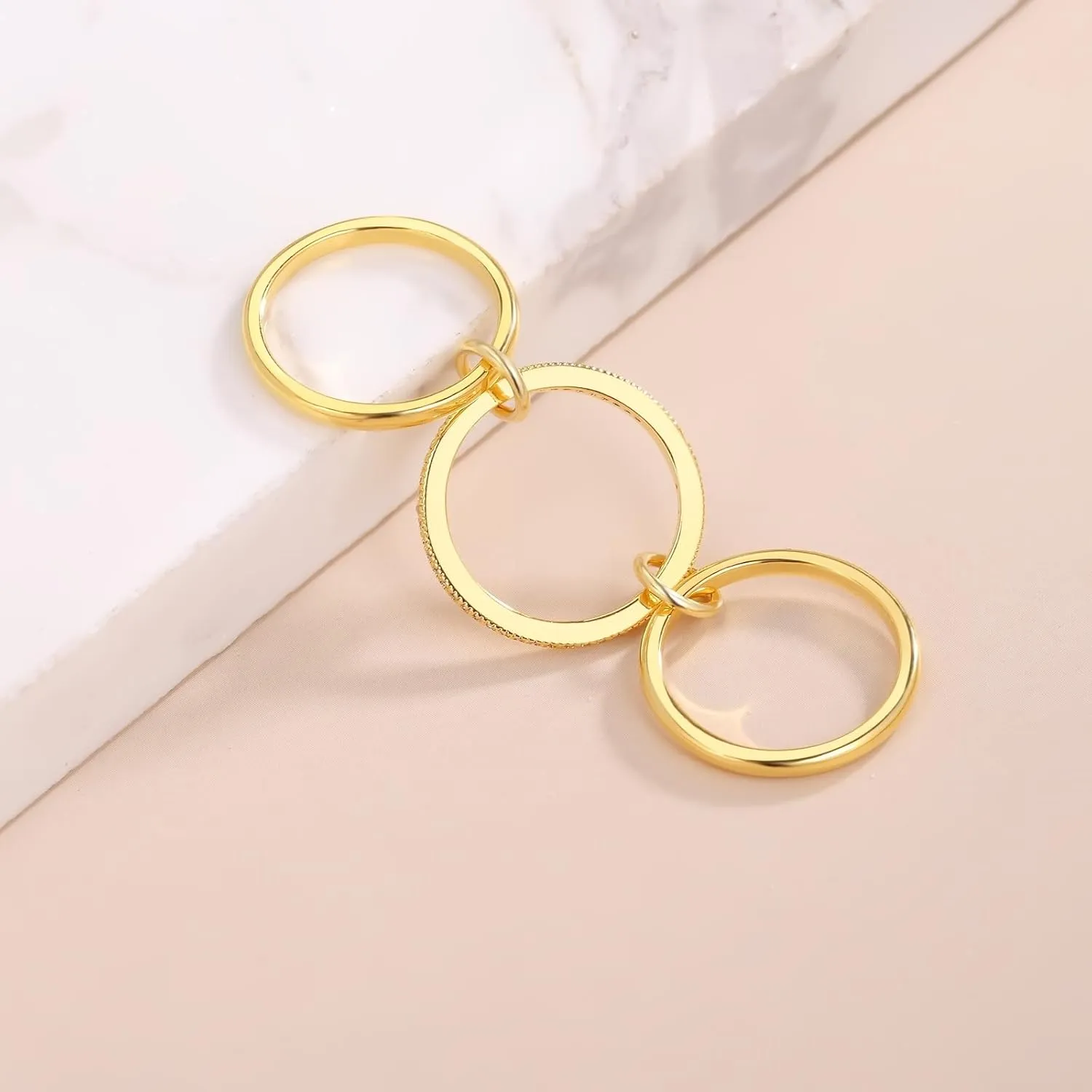 Silver Gold Stackable Rings for Women Non Tarnish, Two Tone Rings for Women Dainty Bands, 18k Gold Plated 3 Rings Set with CZ Cubic Zirconia Band for Casual to Formal Occasions