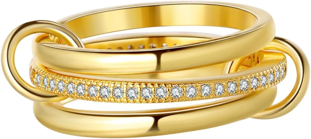 Silver Gold Stackable Rings for Women Non Tarnish, Two Tone Rings for Women Dainty Bands, 18k Gold Plated 3 Rings Set with CZ Cubic Zirconia Band for Casual to Formal Occasions