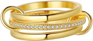 Silver Gold Stackable Rings for Women Non Tarnish, Two Tone Rings for Women Dainty Bands, 18k Gold Plated 3 Rings Set with CZ Cubic Zirconia Band for Casual to Formal Occasions