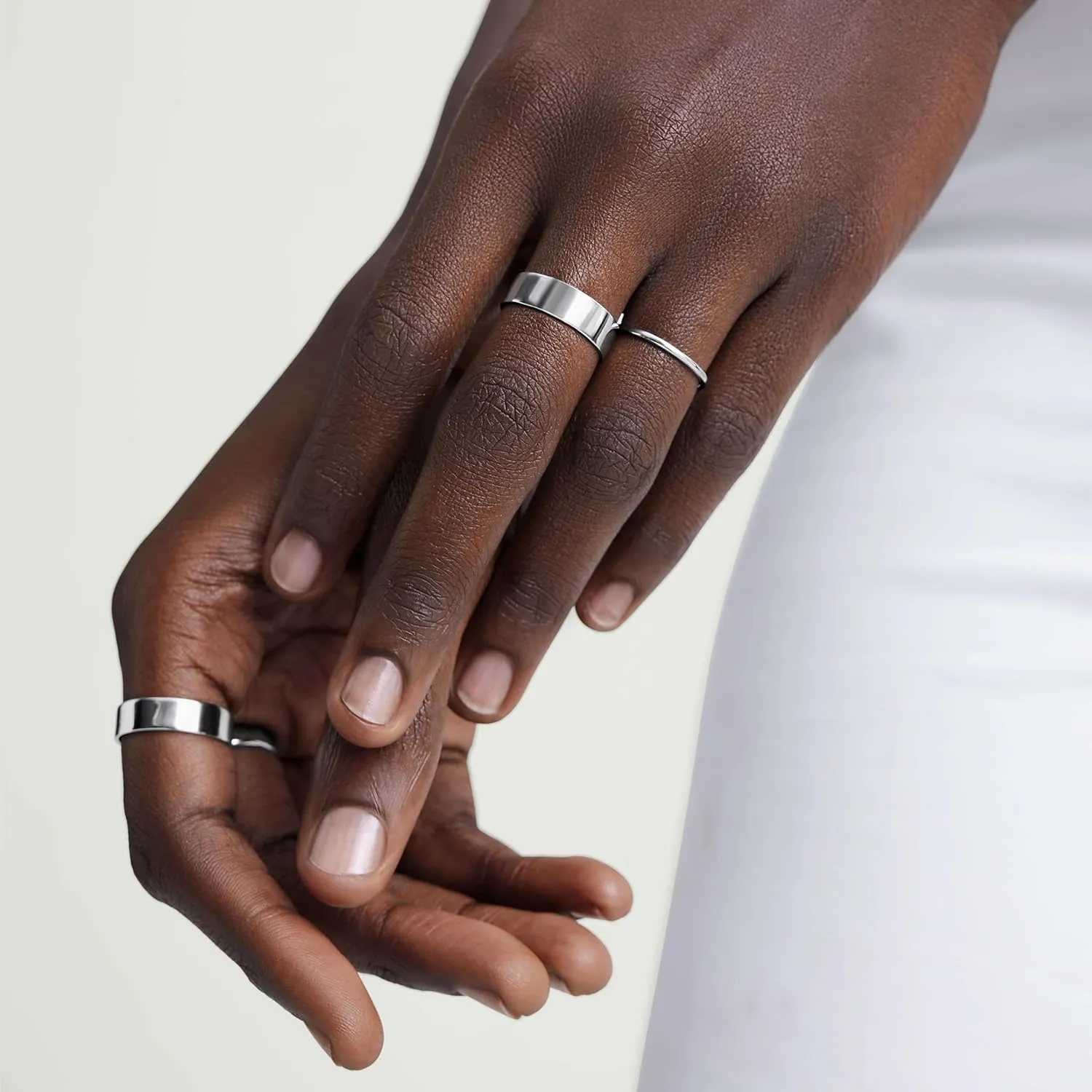 Silver Rings for Women Non Tarnish, Gold Wedding Bands for Men, Stainless Steel Chunky Knuckle Pinky Ring Set for Jewelry Gift Size 5-13