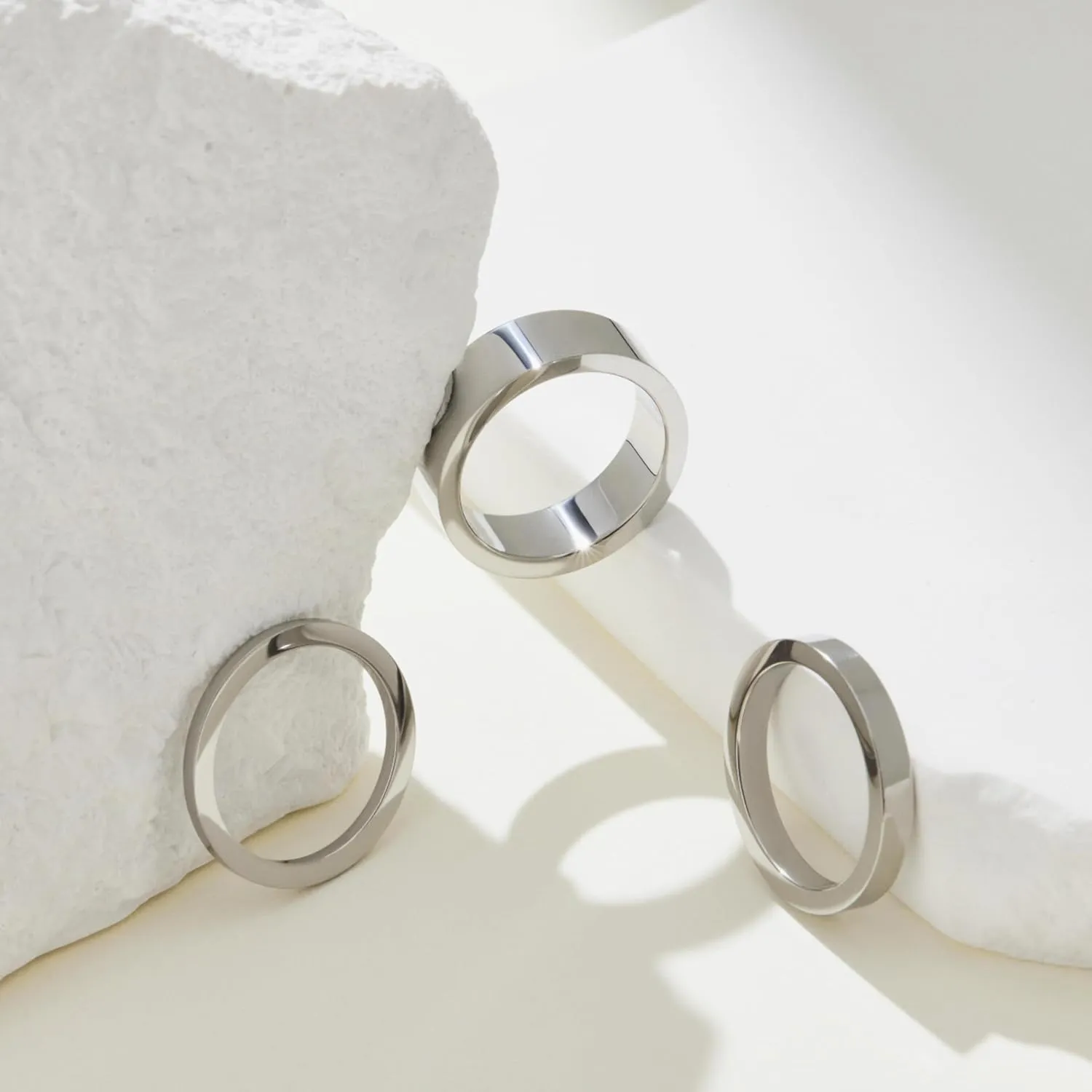 Silver Rings for Women Non Tarnish, Gold Wedding Bands for Men, Stainless Steel Chunky Knuckle Pinky Ring Set for Jewelry Gift Size 5-13