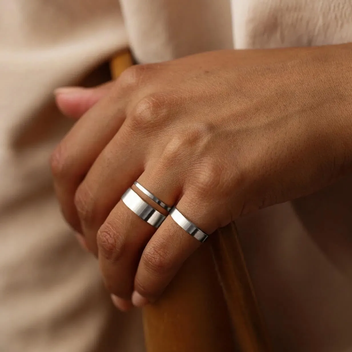 Silver Rings for Women Non Tarnish, Gold Wedding Bands for Men, Stainless Steel Chunky Knuckle Pinky Ring Set for Jewelry Gift Size 5-13