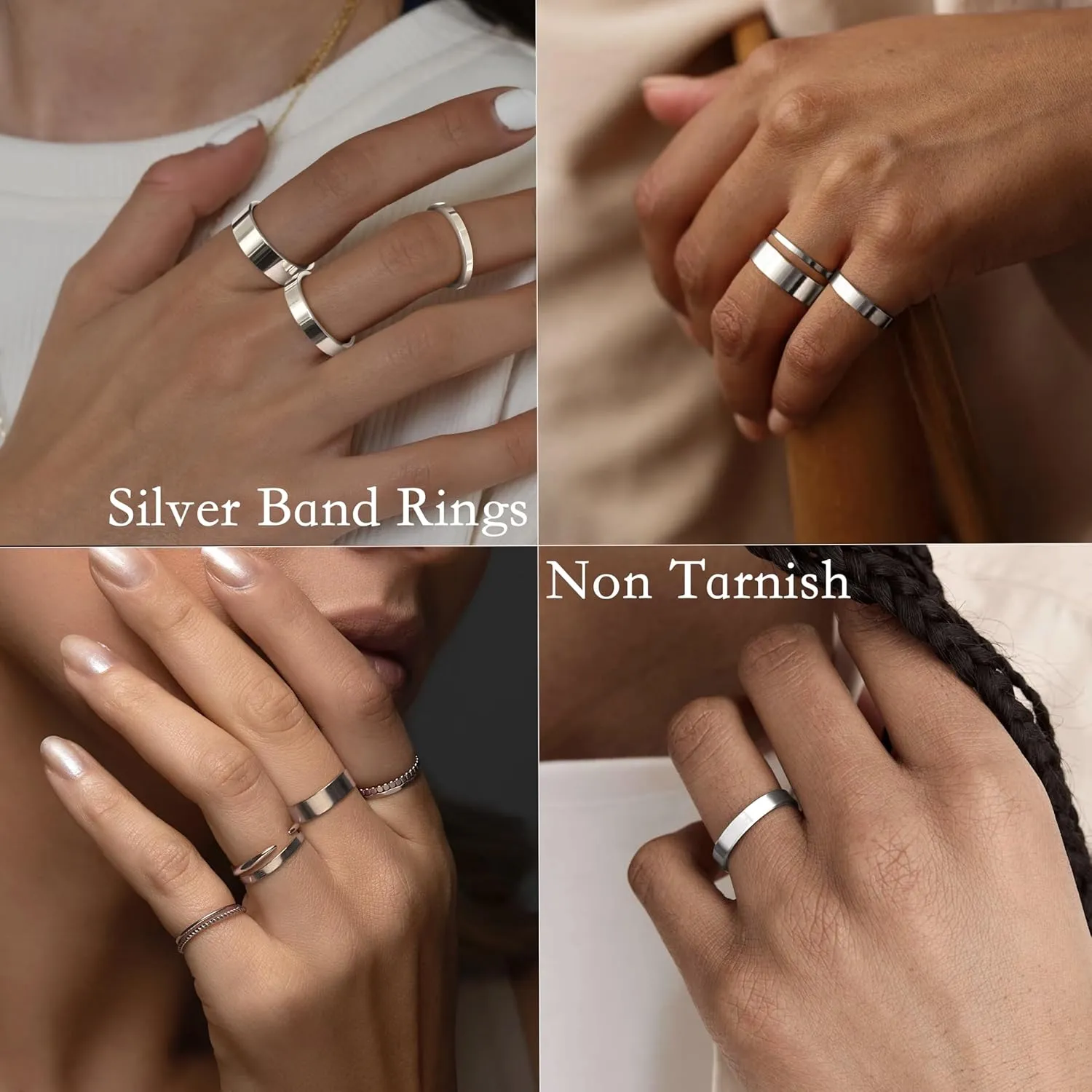 Silver Rings for Women Non Tarnish, Gold Wedding Bands for Men, Stainless Steel Chunky Knuckle Pinky Ring Set for Jewelry Gift Size 5-13