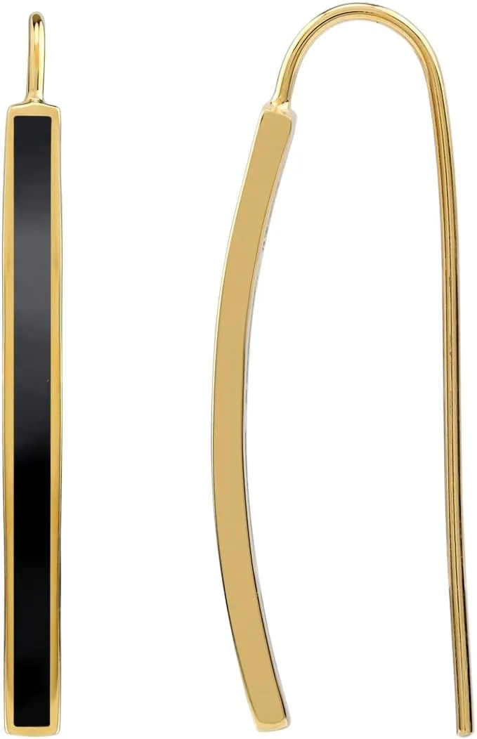 Silvershake Long Stone Inlay White Gold Plated or Yellow Gold Plated 925 Sterling Silver Linear Threader Earrings Jewelry for Women