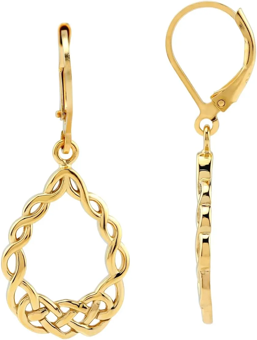 Silvershake White Gold Plated or Yellow Gold Plated 925 Sterling Silver Celtic Knot Weave Drop Dangle Leverback Earrings Jewelry for Women