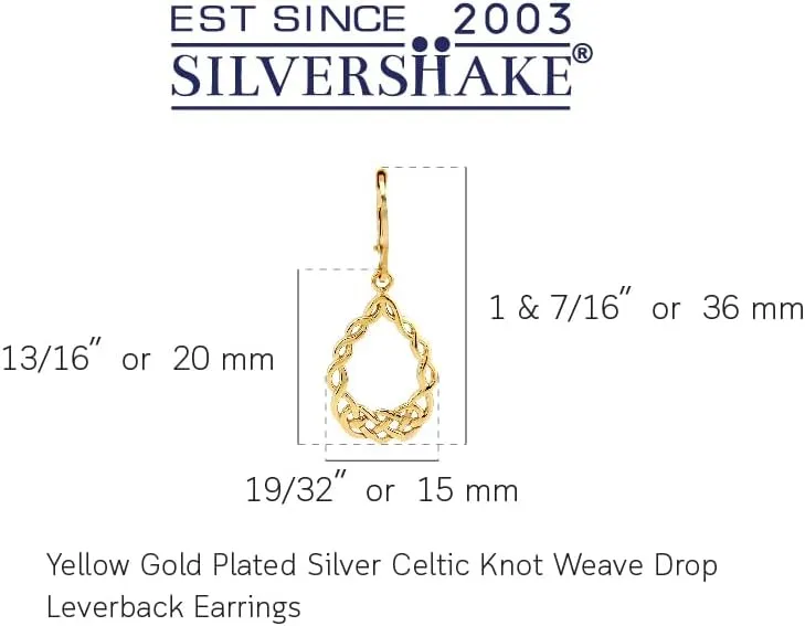 Silvershake White Gold Plated or Yellow Gold Plated 925 Sterling Silver Celtic Knot Weave Drop Dangle Leverback Earrings Jewelry for Women