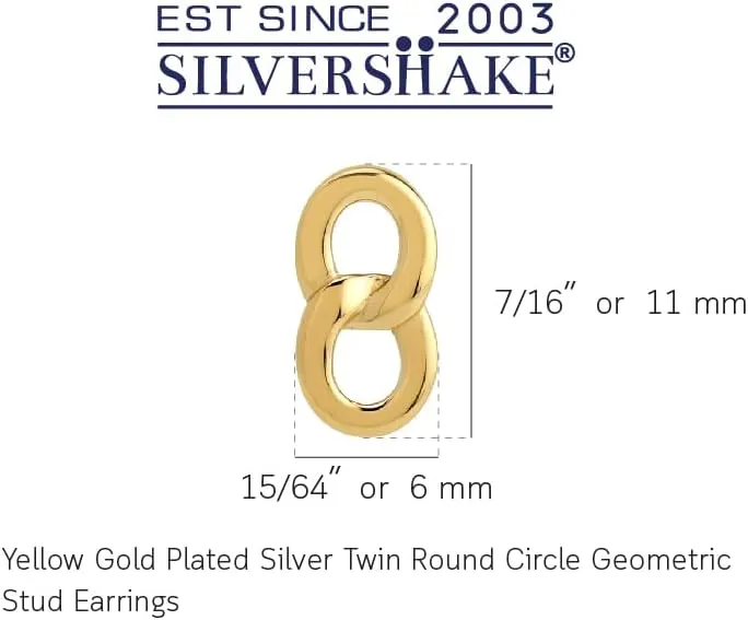 Silvershake White Gold Plated or Yellow Gold Plated 925 Sterling Silver Minimalist Twin Round Circle Geometric Casual Stud Post Earrings Jewelry for Women or Teens
