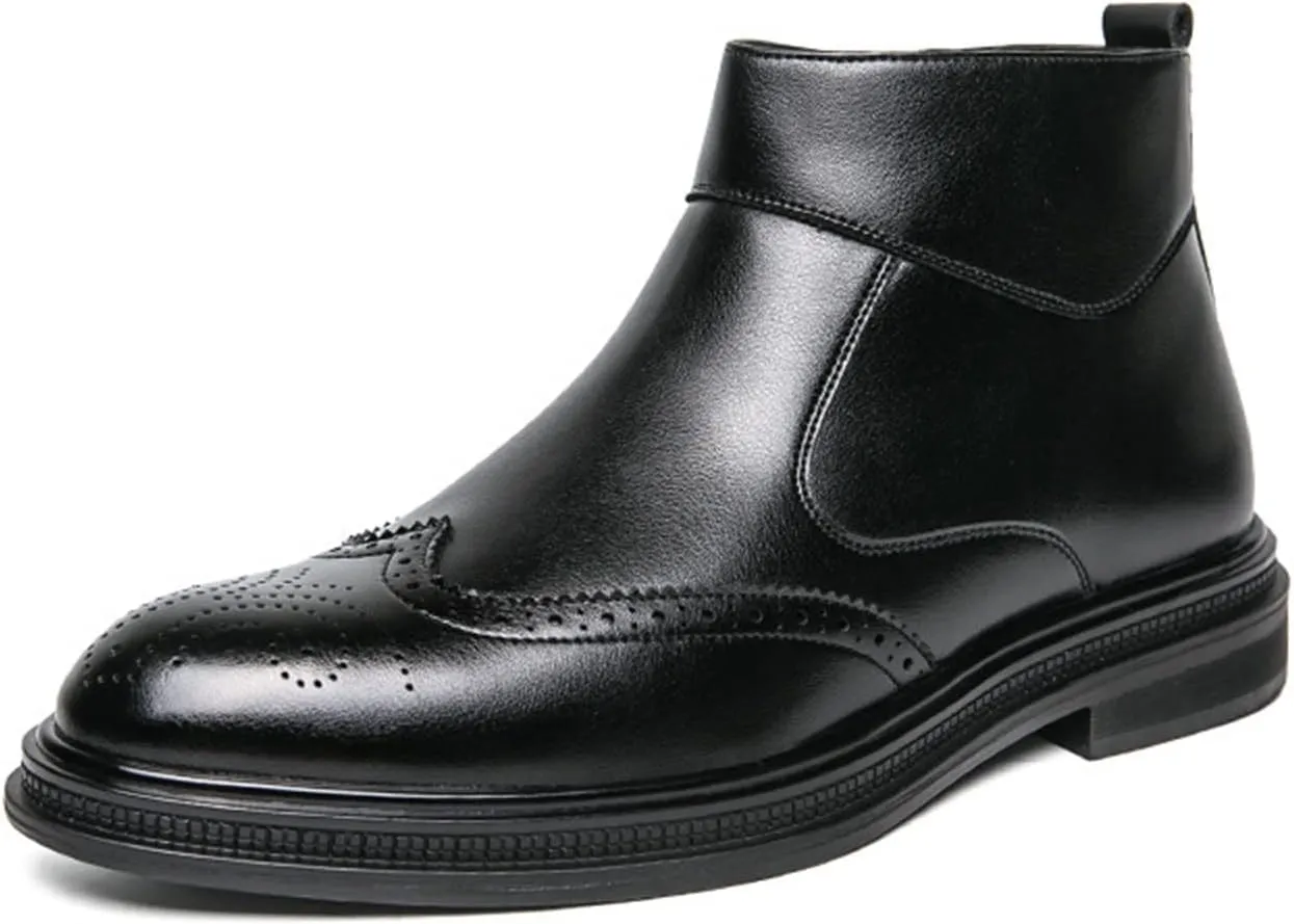 Single Season Men's Boots Carved Side Zipper PU Non-Slip Waterproof Wear-Resistant Formal Fashion Very Popular Among Young People (Color : Black, Size : 9.5)