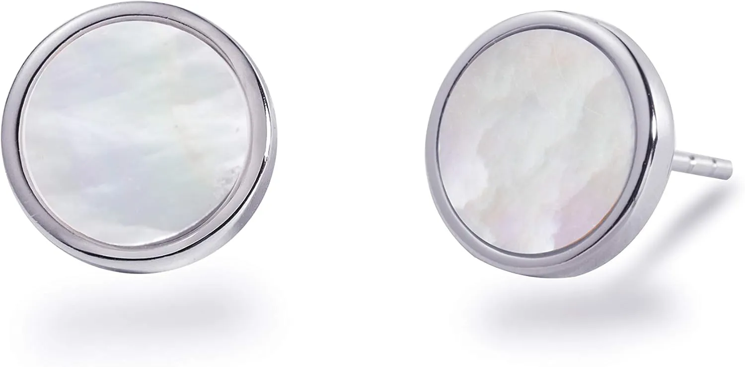 S.Leaf Shell Earrings Mother of Pearl Earrings Silver Stud Earrings for Women Hypoallergenic Earrings Round Disc Stud Earrings for Women