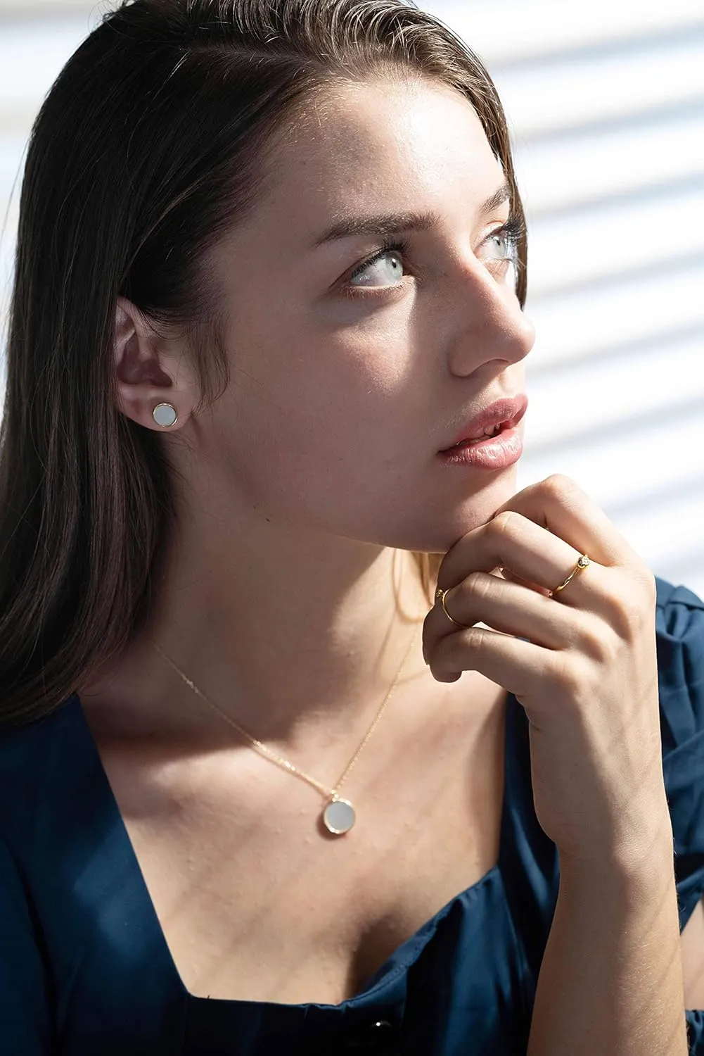 S.Leaf Shell Earrings Mother of Pearl Earrings Silver Stud Earrings for Women Hypoallergenic Earrings Round Disc Stud Earrings for Women