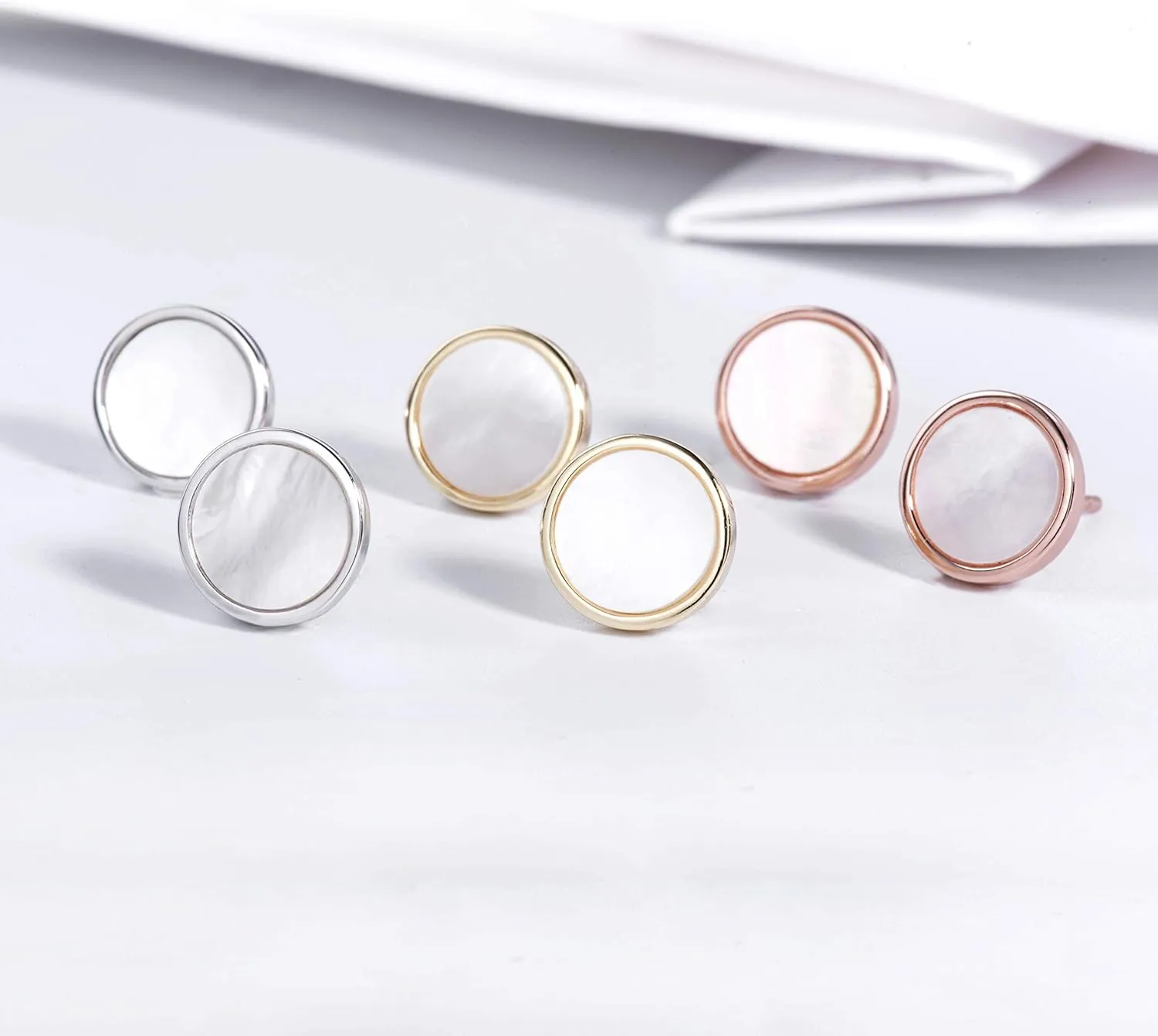 S.Leaf Shell Earrings Mother of Pearl Earrings Silver Stud Earrings for Women Hypoallergenic Earrings Round Disc Stud Earrings for Women