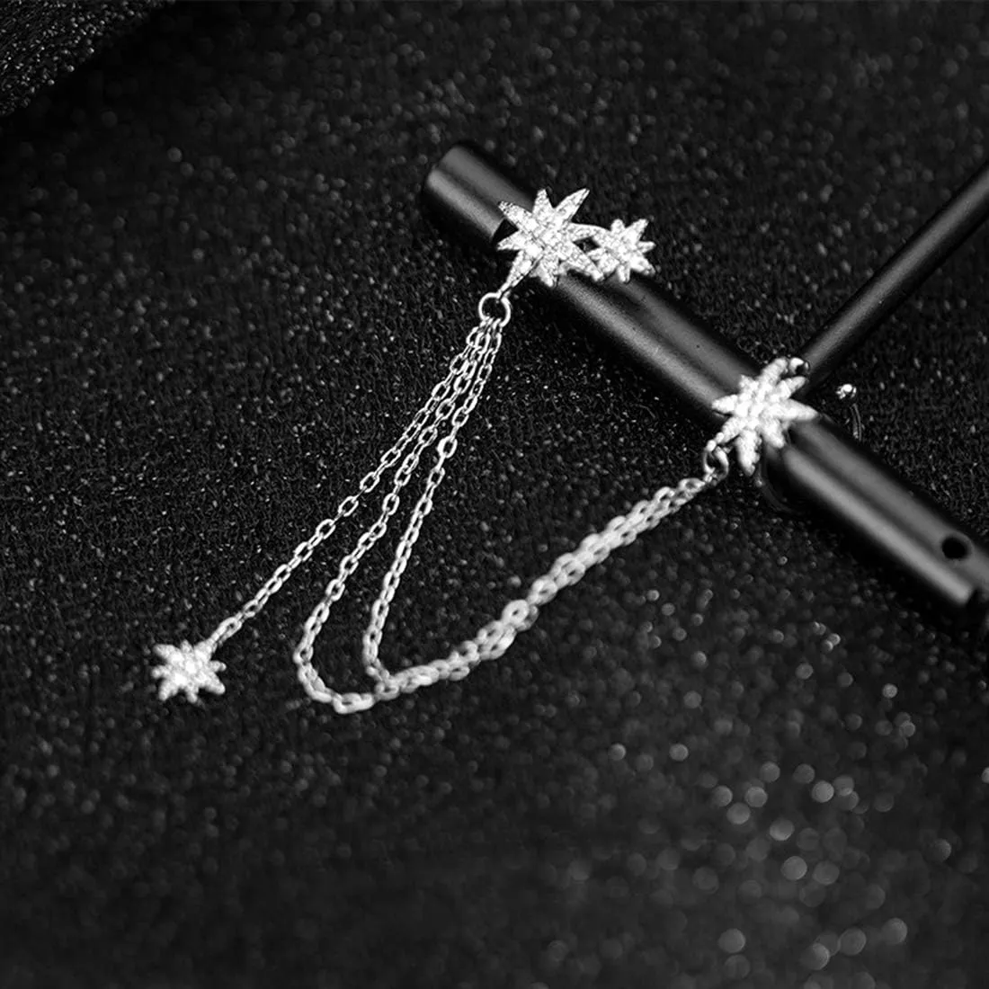 SLUYNZ 925 Sterling Silver Fashion Star Cuff Earring Chain for Women Star Crawler Earring Wrap Earrings