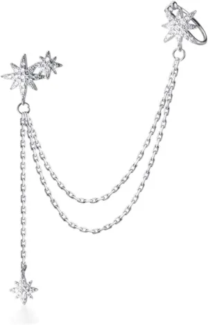 SLUYNZ 925 Sterling Silver Fashion Star Cuff Earring Chain for Women Star Crawler Earring Wrap Earrings