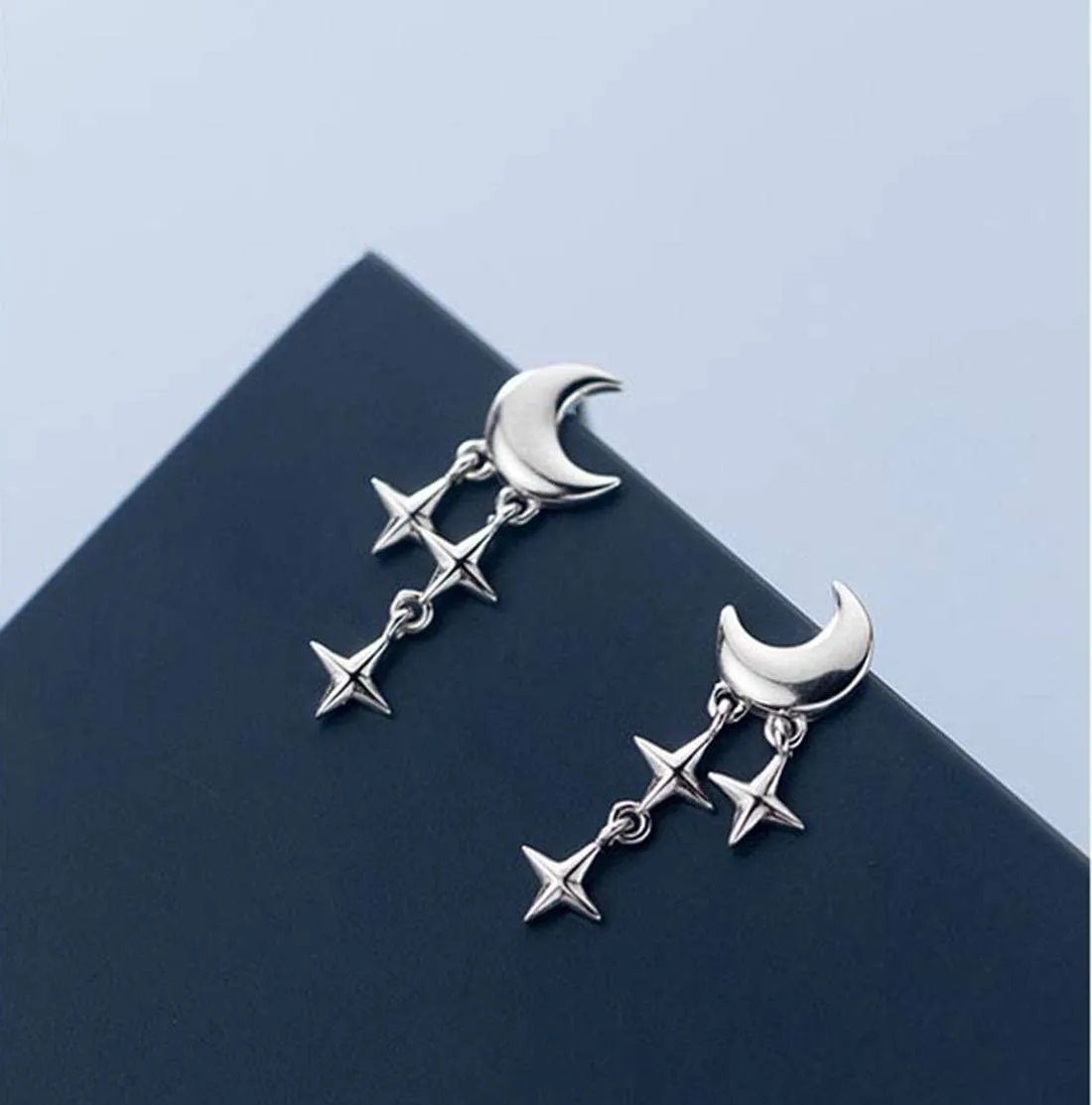 SLUYNZ 925 Sterling Silver Tiny Moon Star Earrings Studs for Women Teens Small Moon Studs Earrings Star Drop
