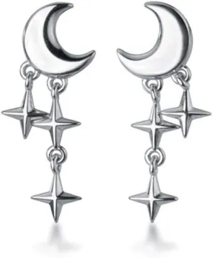 SLUYNZ 925 Sterling Silver Tiny Moon Star Earrings Studs for Women Teens Small Moon Studs Earrings Star Drop