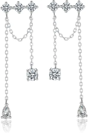 SLUYNZ Solid 925 Sterling Silver CZ Dangle Earrings for Women Teens Elegant Wedding Dangle Earrings Tassel Chain
