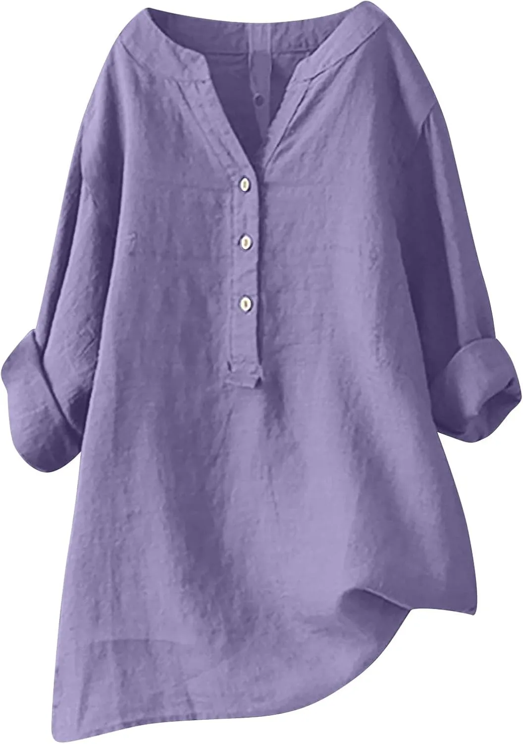 SMIDOW Linen Tops for Women Summer Plus Size Button Down Cotton Linen Shirts Long Sleeve v Neck Loose Comfy Blouse 2023