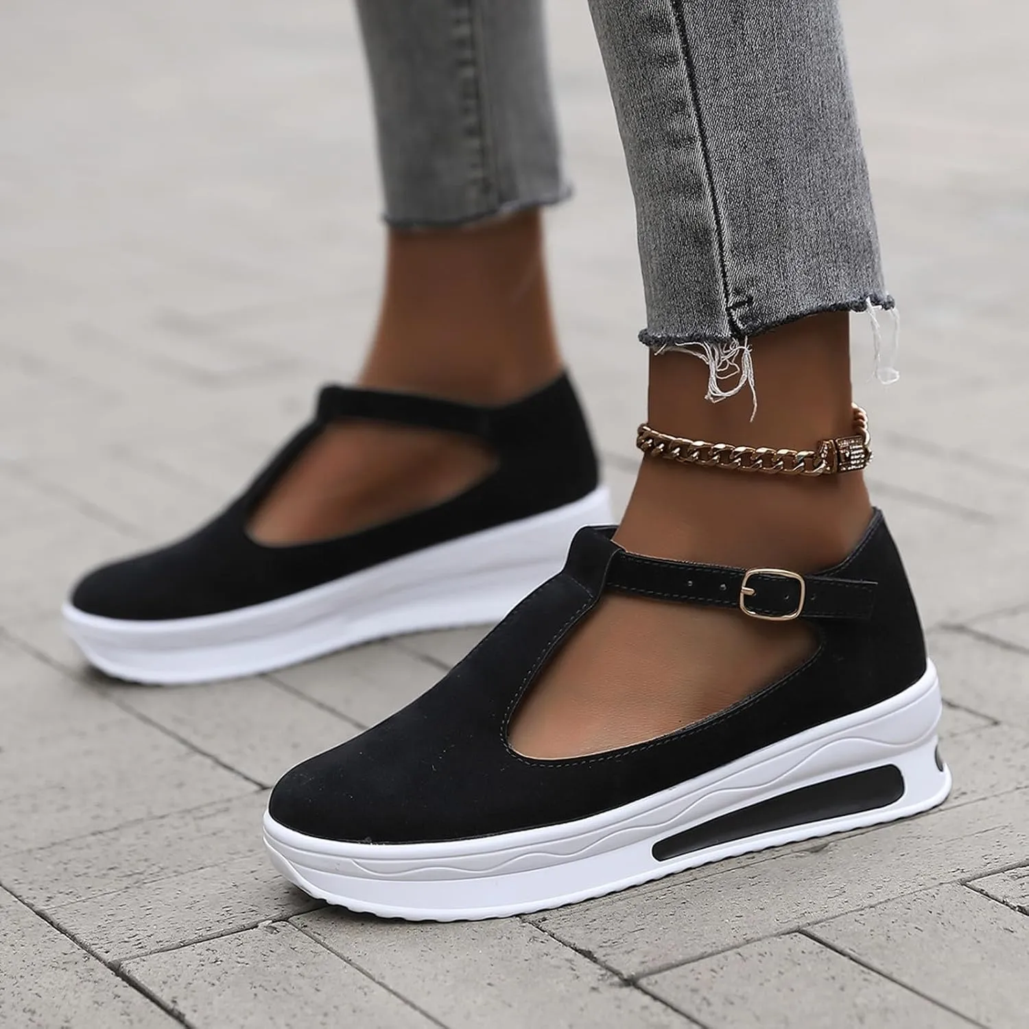 Smoneyful Womens Espadrille Wedges Flat Sandals Ankle Flock or Hollow Strappy Closed Toe Casual for Outdoor Summer Wear