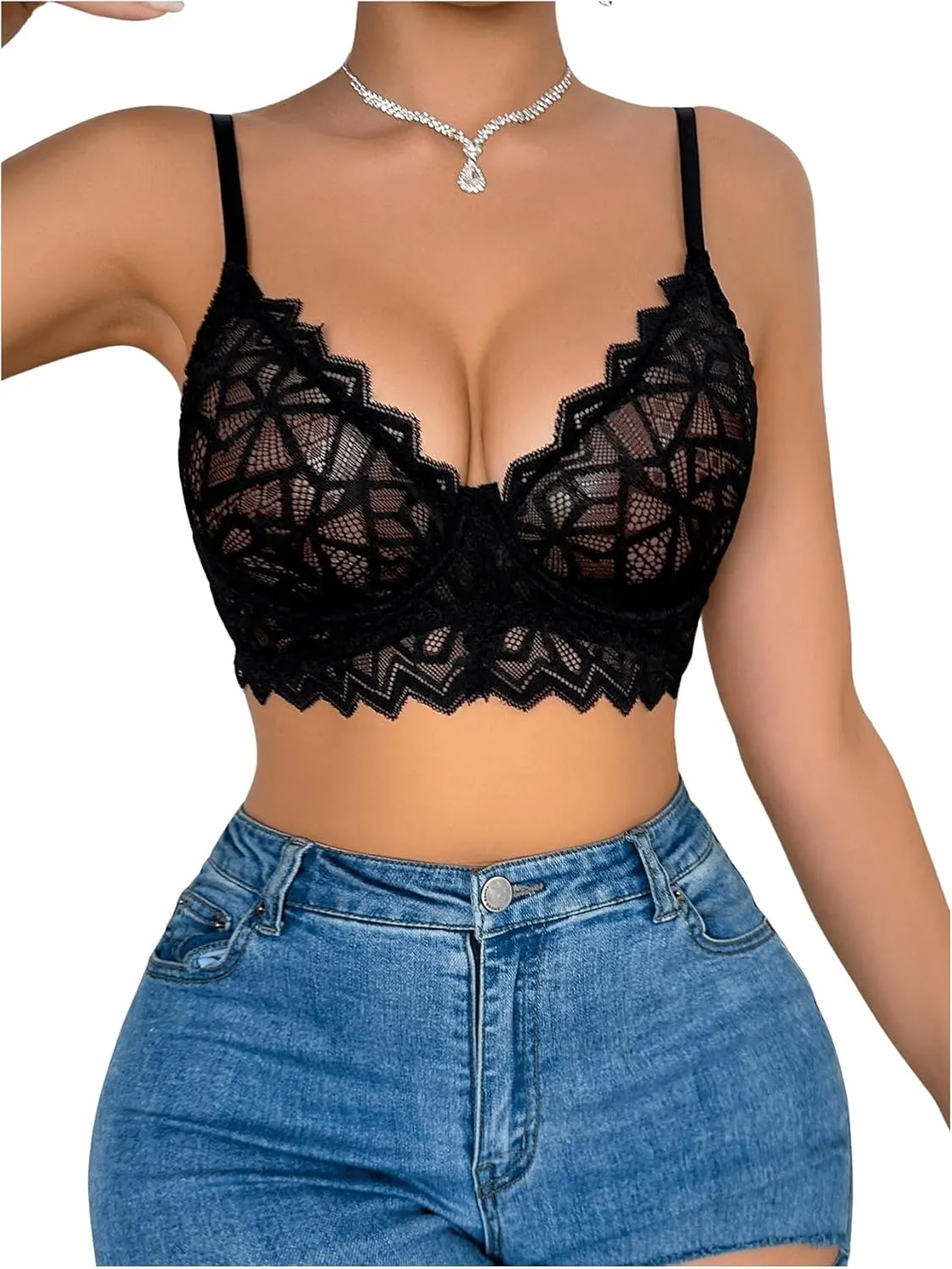 SOLY HUX Women's Push Up Underwire Bras Sexy Lace Trim See Through Bralettes