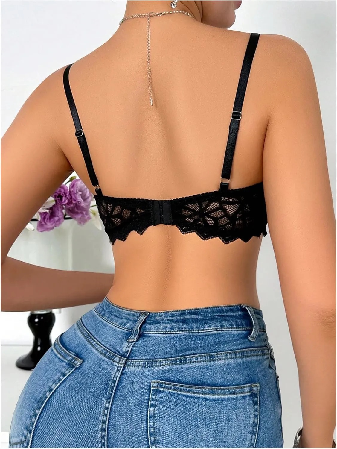 SOLY HUX Women's Push Up Underwire Bras Sexy Lace Trim See Through Bralettes