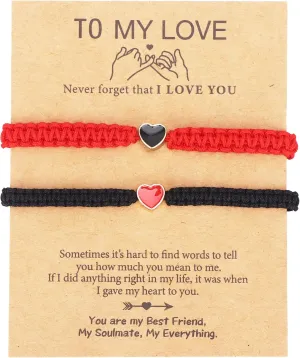 SONNYX Set of 2 Colorful Heart Beaded Matching Bracelets for Couples Adjustable Couple Bracelets set Friendships Bracelets set Best Friend Bracelets Valentines for Boyfriend Girlfriend Long Distance Bracelets for Partners