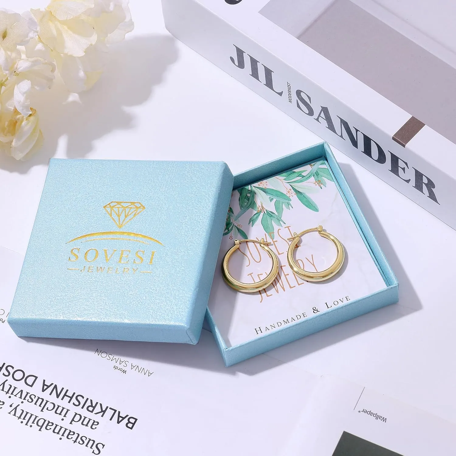 sovesi Chunky Gold Hoop Earrings for Women with 925 Sterling Silver Post, 14K Gold Plated Hoops Earrings