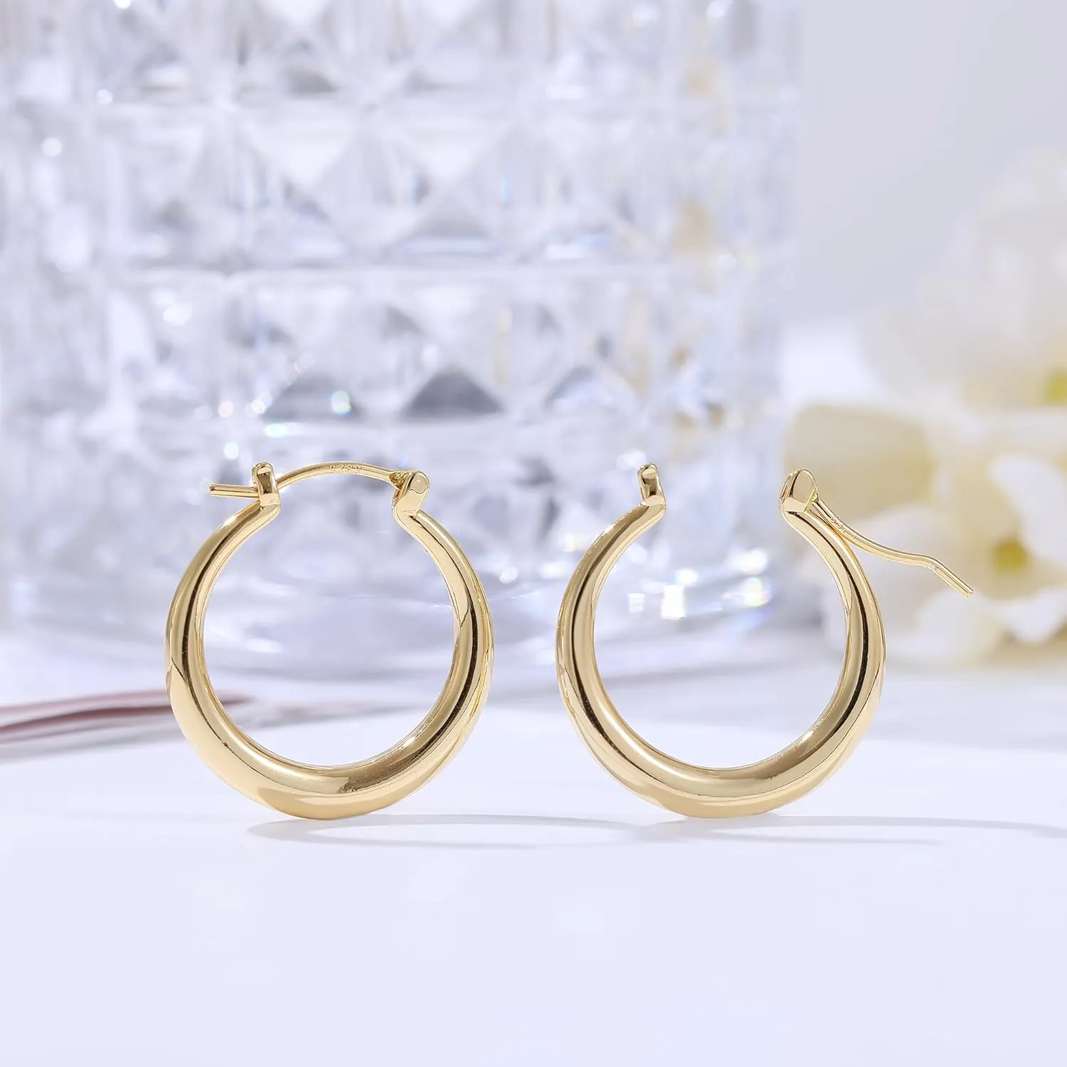 sovesi Chunky Gold Hoop Earrings for Women with 925 Sterling Silver Post, 14K Gold Plated Hoops Earrings