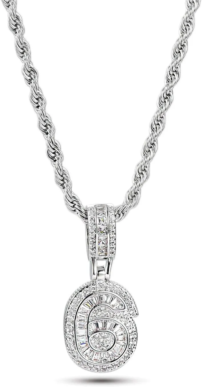 Sparkling 1-9 Number Necklace for Women Family Valentines Day Chunky Cubic Zirconia Men Silver Birthday Anniversary