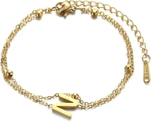 Sparkling Gold Initial Letter Bracelet for Women Alphabet A-Z Layered Chain Wristlet Gift Wristband Family Friends Birthday Anniversary