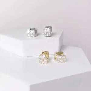 Square Sparkle Chunky Hoop Earrings Minimalist Gold Silver